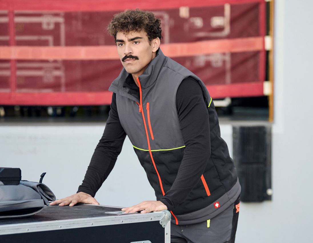 Gilets de travail: e.s. Gilet Padded + anthracite/noir/orange fluo/jaune fluo 3