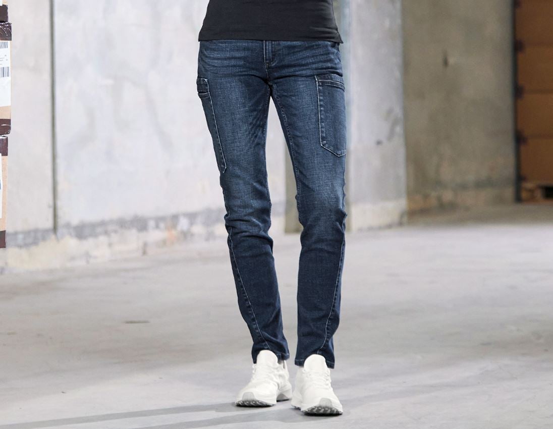 Pantalons de travail: e.s. Jeans à 7 poches, femmes + stonewashed