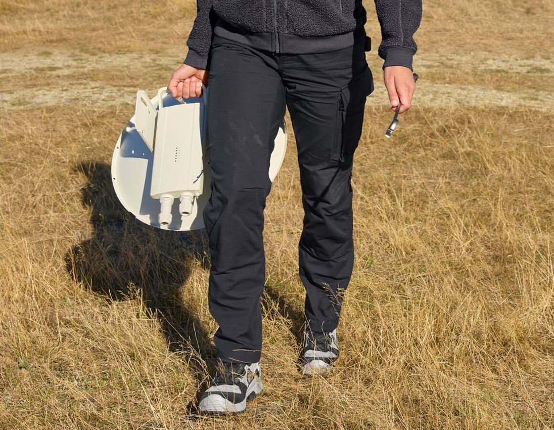 Pantalons de travail: Pantalon à taille élast. e.s.e:pic ripstop, femmes + noir