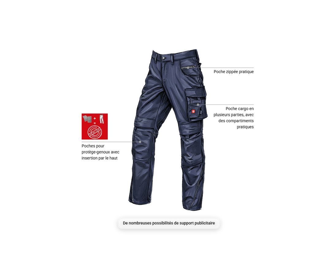 Pantalons de travail: Pantalon à taille élastique e.s.line.core + bleu foncé/platine 1