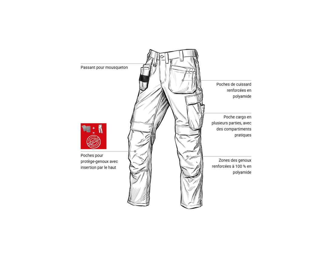 Vêtements: Pantalon à taille élastique holster e.s.line.core + blanc/platine 1