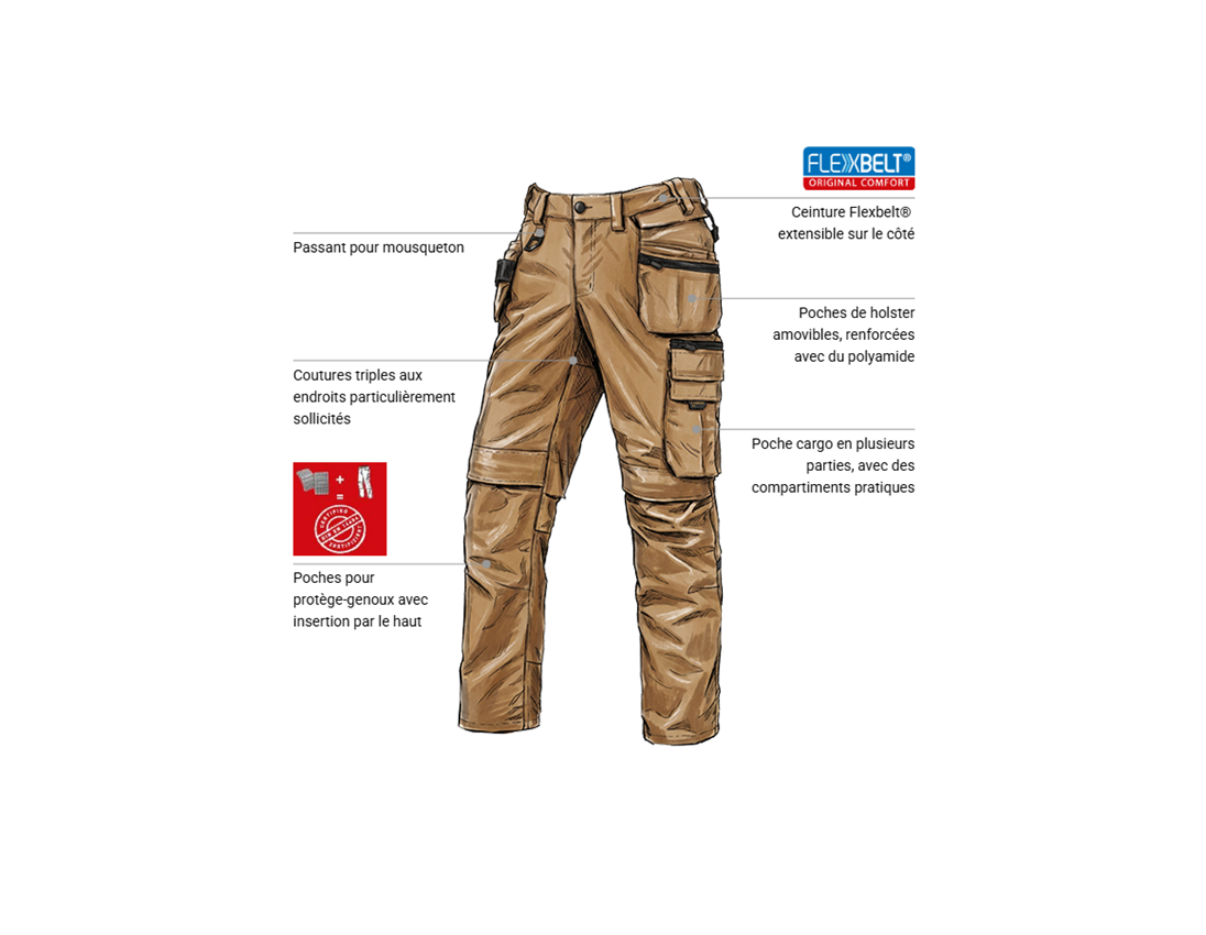 Pantalons de travail: Pantalon taille él. holster e.s.line.nordic canvas + brun amande 1
