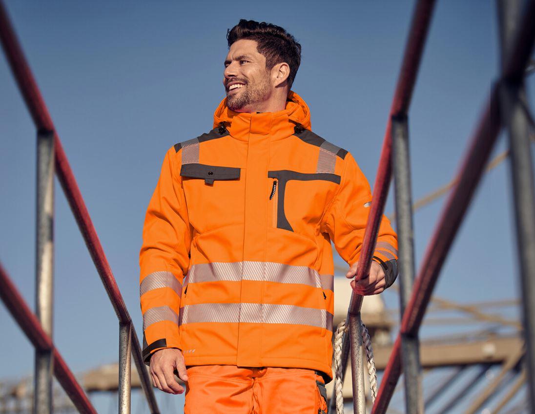 Arbeitsjacken: Warnschutz-Softshell-Jacke e.s.motion + warnorange/anthrazit