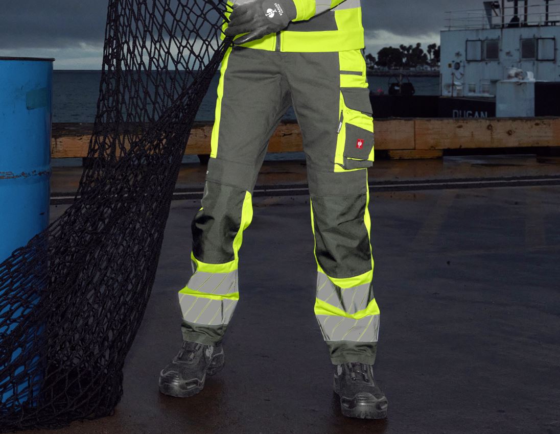Hosen: Warnschutz Bundhose e.s.motion 24/7, Damen + anthrazit/warngelb 2