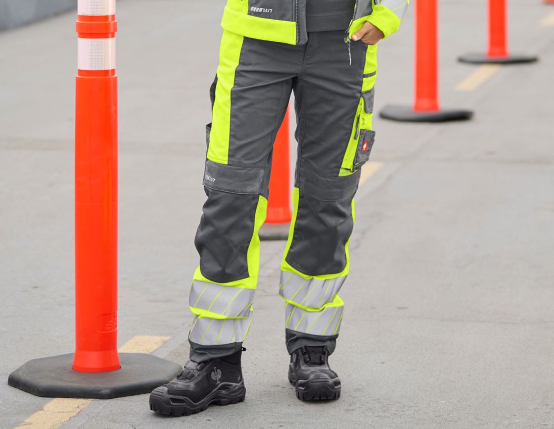 Hosen: Warnschutz Bundhose e.s.motion 24/7, Damen + anthrazit/warngelb