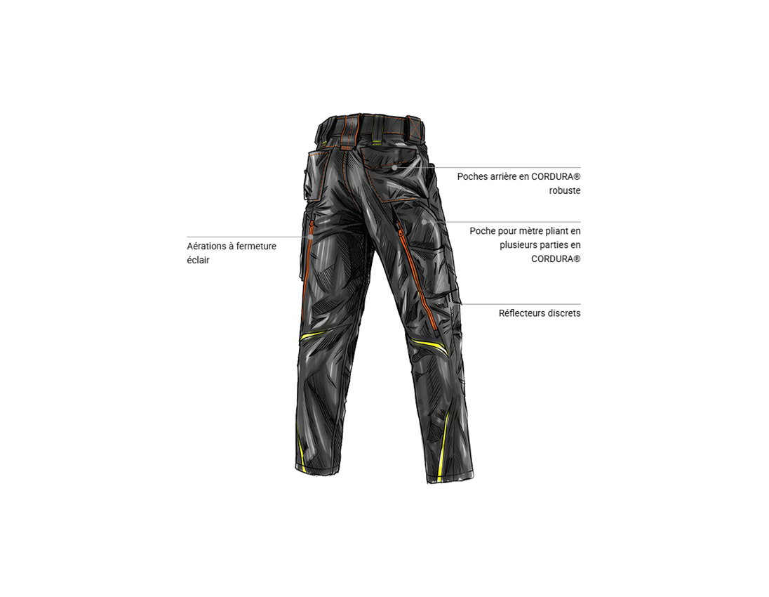 Vêtements: Pantalon à taille élastique e.s.motion 2020 + noir/jaune fluo/orange fluo 2
