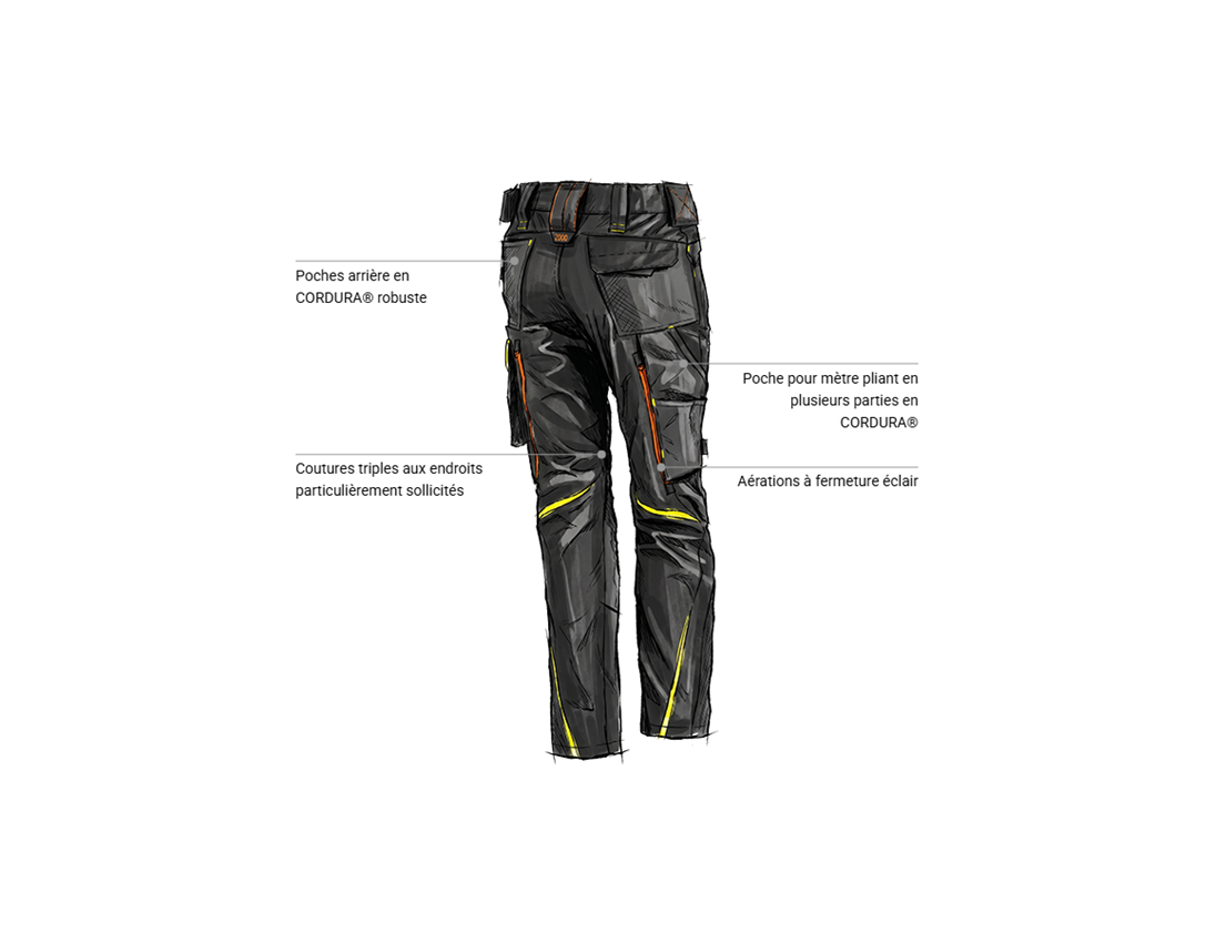 Vêtements: Pantalon pour femmes e.s.motion 2020 + noir/jaune fluo/orange fluo 2