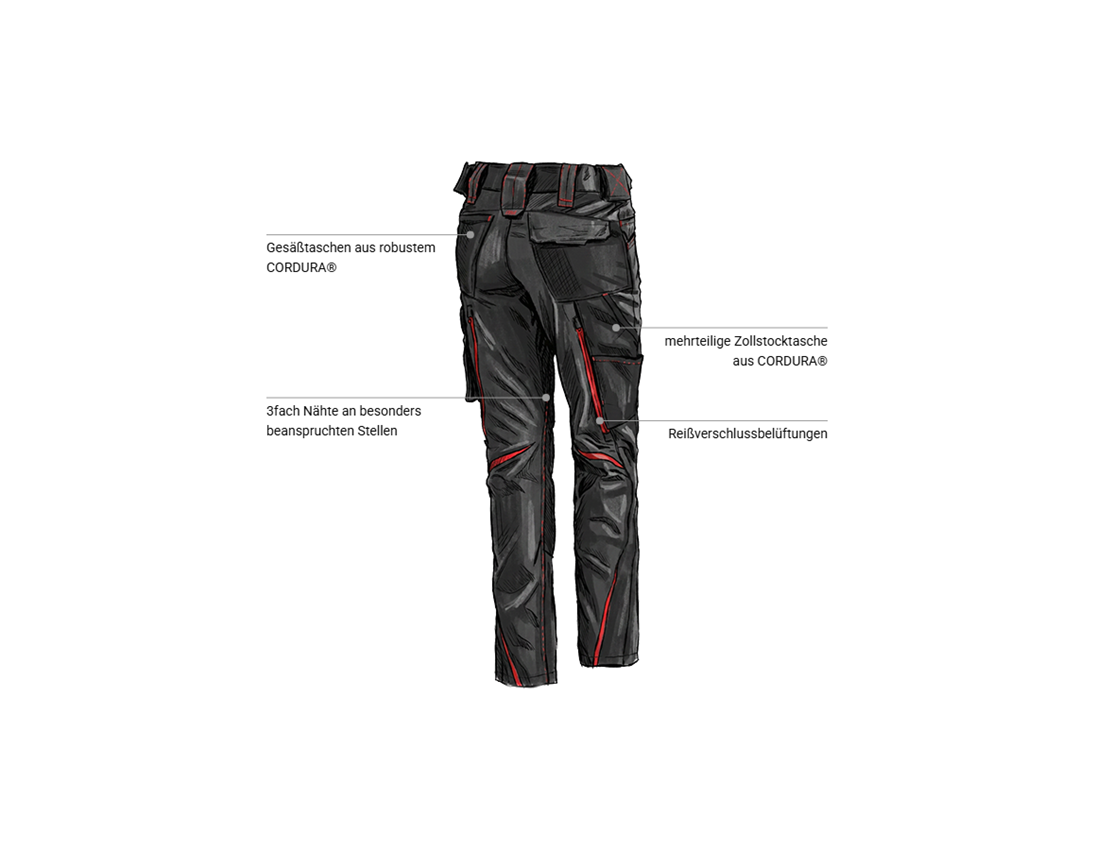 Forstwirte | Landwirte: Damenhose e.s.motion 2020 + graphit/feuerrot 2