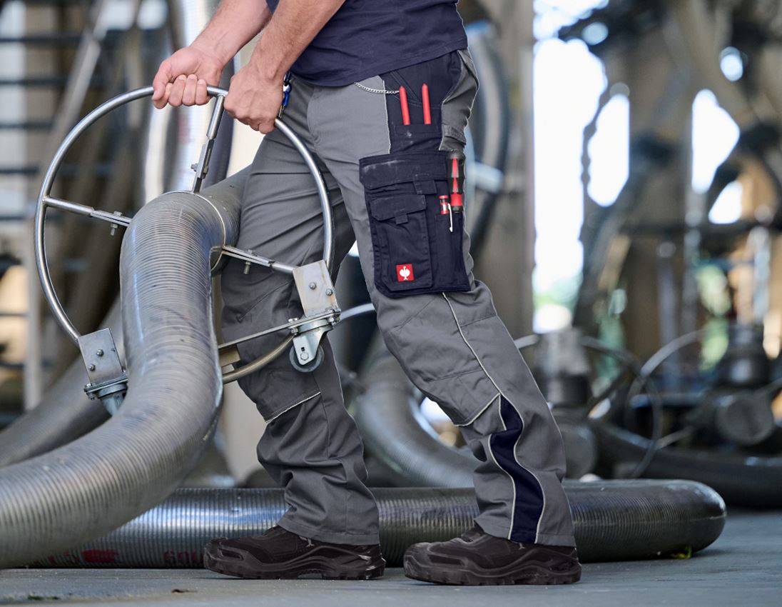 Pantalons de travail: Pantalon à taille élastique e.s.active + gris/bleu foncé