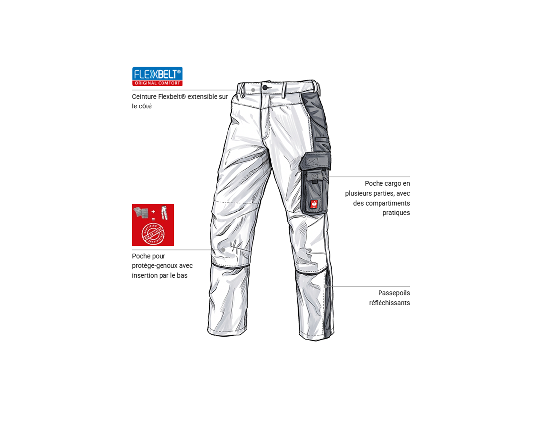 Mécatronicien automobile: Pantalon à taille élastique e.s.active + blanc/gris 1