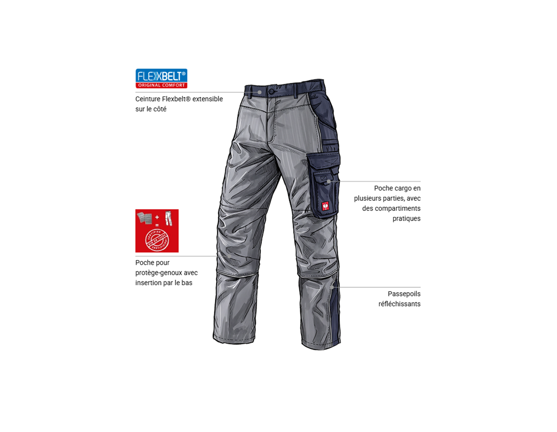 Mécatronicien automobile: Pantalon à taille élastique e.s.active + gris/bleu foncé 1