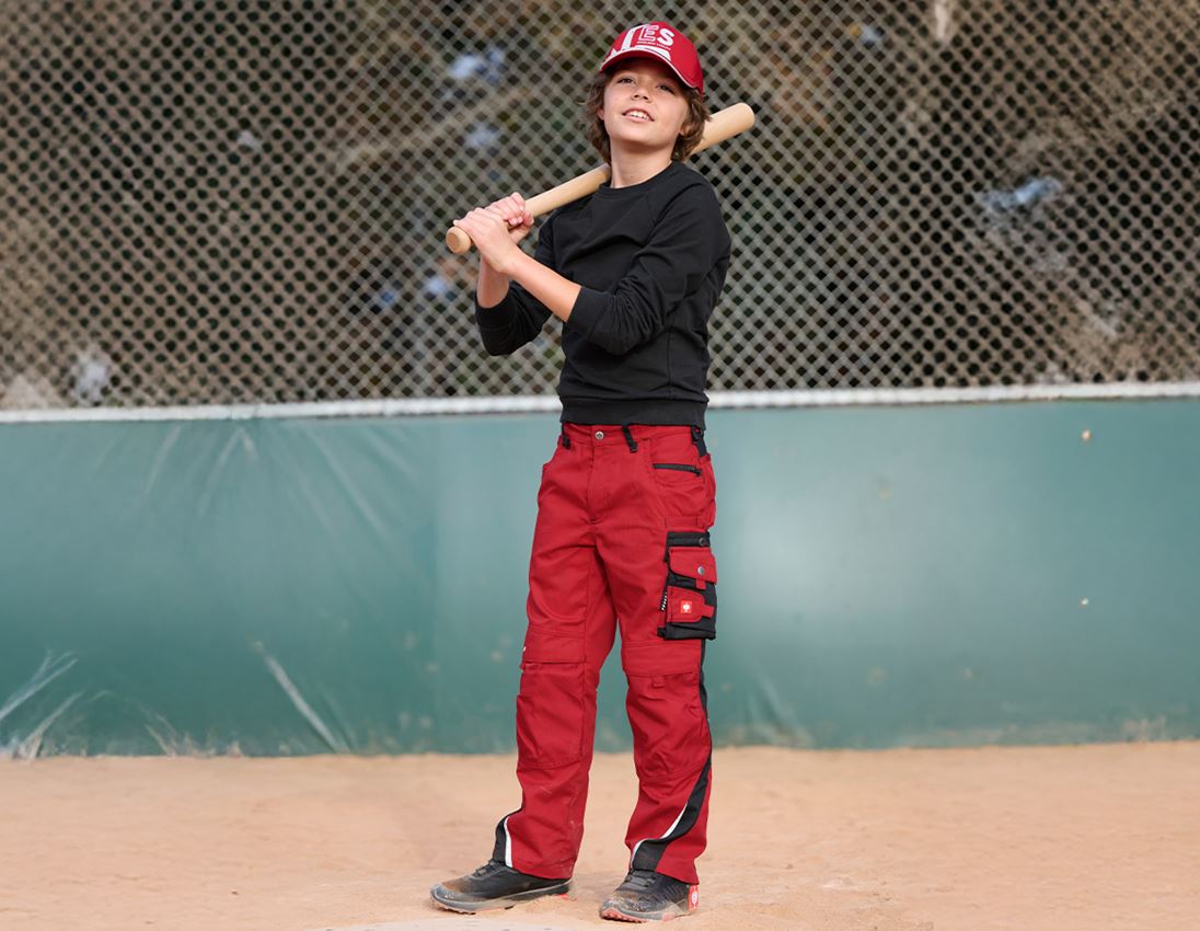 Pantalons: Enfants, pantalon à taille élastique e.s.motion + rouge/noir 4