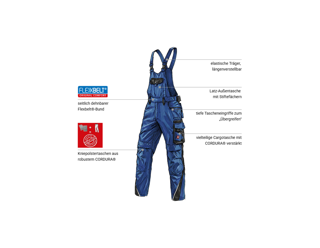 Kfz-Mechatroniker: Latzhose e.s.motion + kornblau/schwarz 1