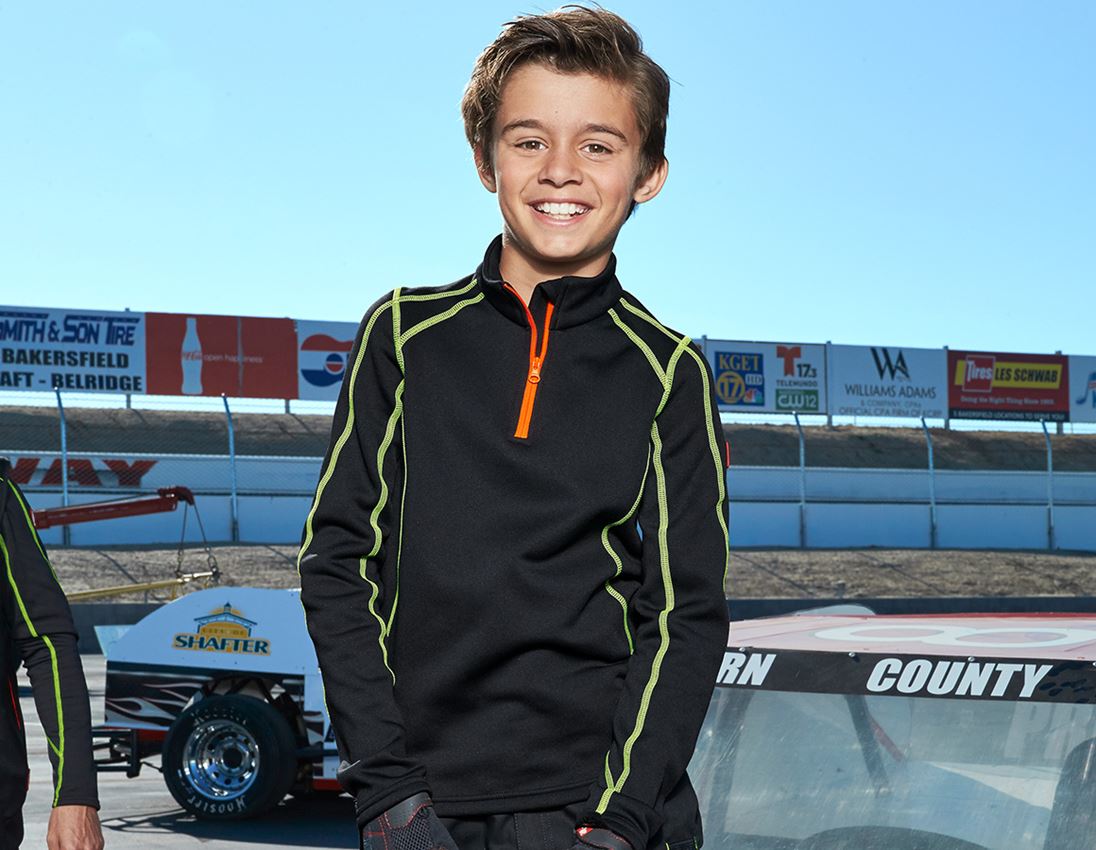 Hauts: Pull de f. thermo stretch e.s.motion 2020, enfants + noir/jaune fluo/orange fluo