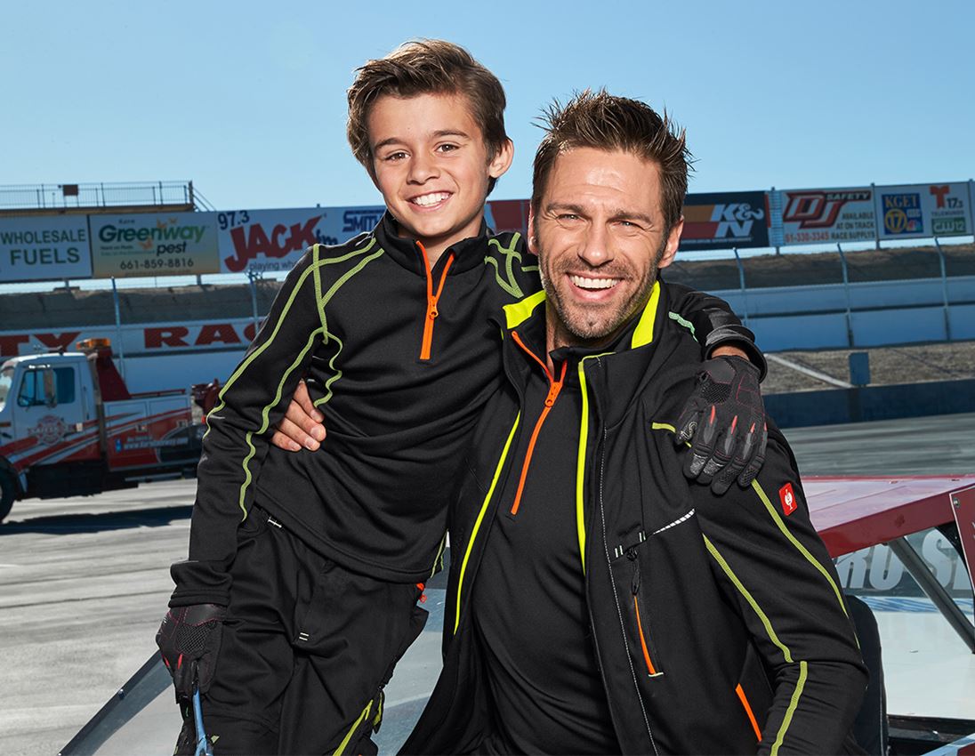 Hauts: Pull de f. thermo stretch e.s.motion 2020, enfants + noir/jaune fluo/orange fluo 1