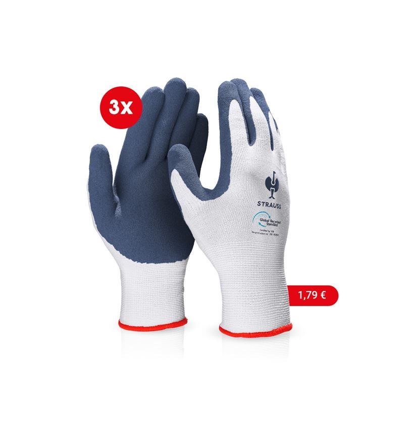 Beschichtet: e.s. Latexschaum-Handschuhe recycled, 3 Paar + blau/weiß