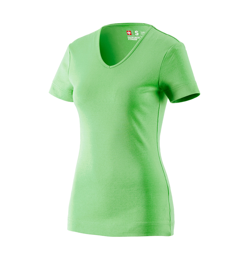 Hauts: e.s. T-shirt cotton V-Neck, femmes + vert pomme