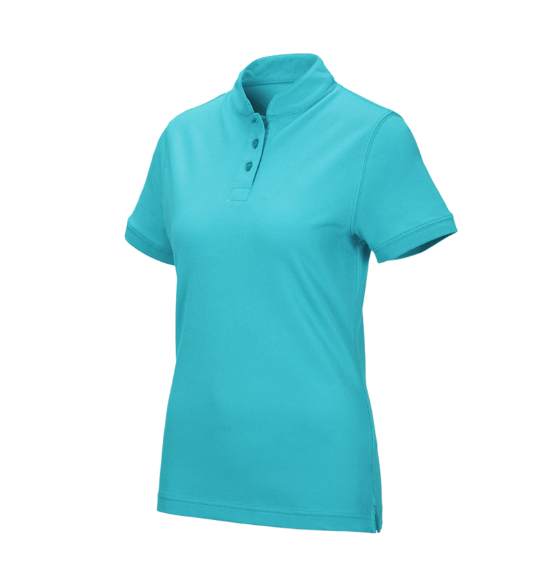 Hauts: e.s. Polo cotton Mandarin, femmes + bleu capri