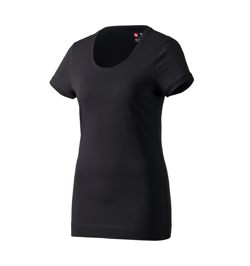 Hauts: e.s. Long shirt cotton, femmes + noir