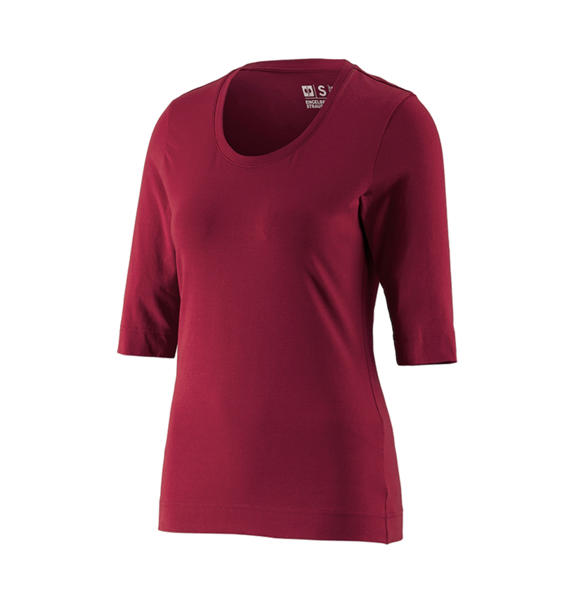 Hauts: e.s. Shirt à manches 3/4 cotton stretch, femmes + bordeaux