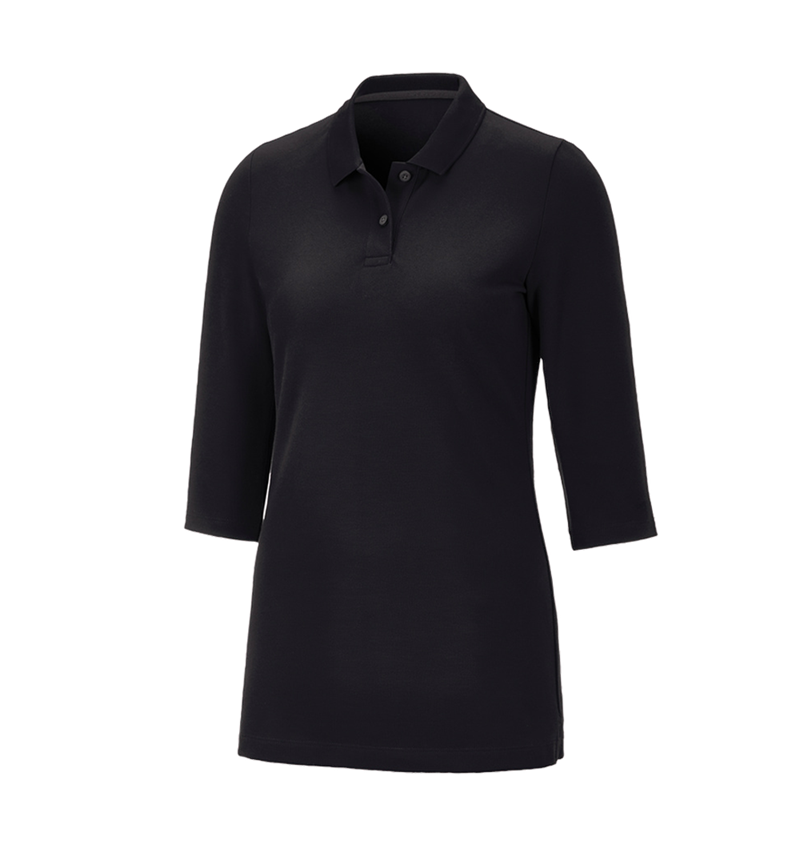 Hauts: e.s. Pique-Polo à manches 3/4 cotton stretch, femm + noir 3