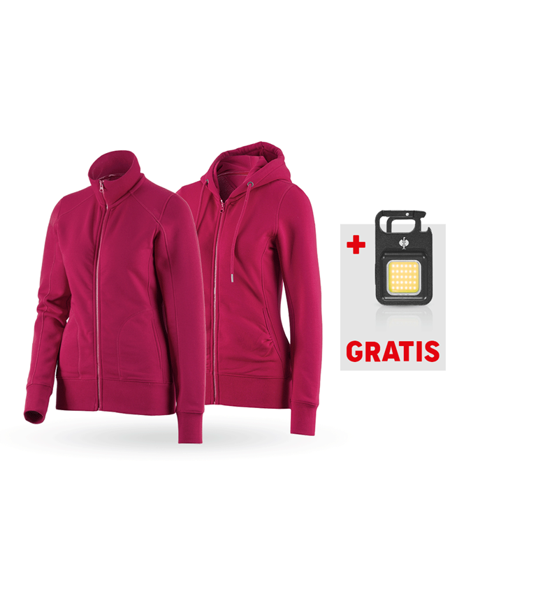 Bekleidung: SET: Sweatjacke + Hoody-Sweatjacke poly cotton, D. + beere