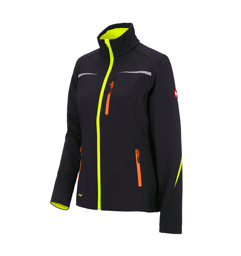 Thèmes: Veste Softshell e.s.motion 2020, femmes + noir/jaune fluo/orange fluo 2