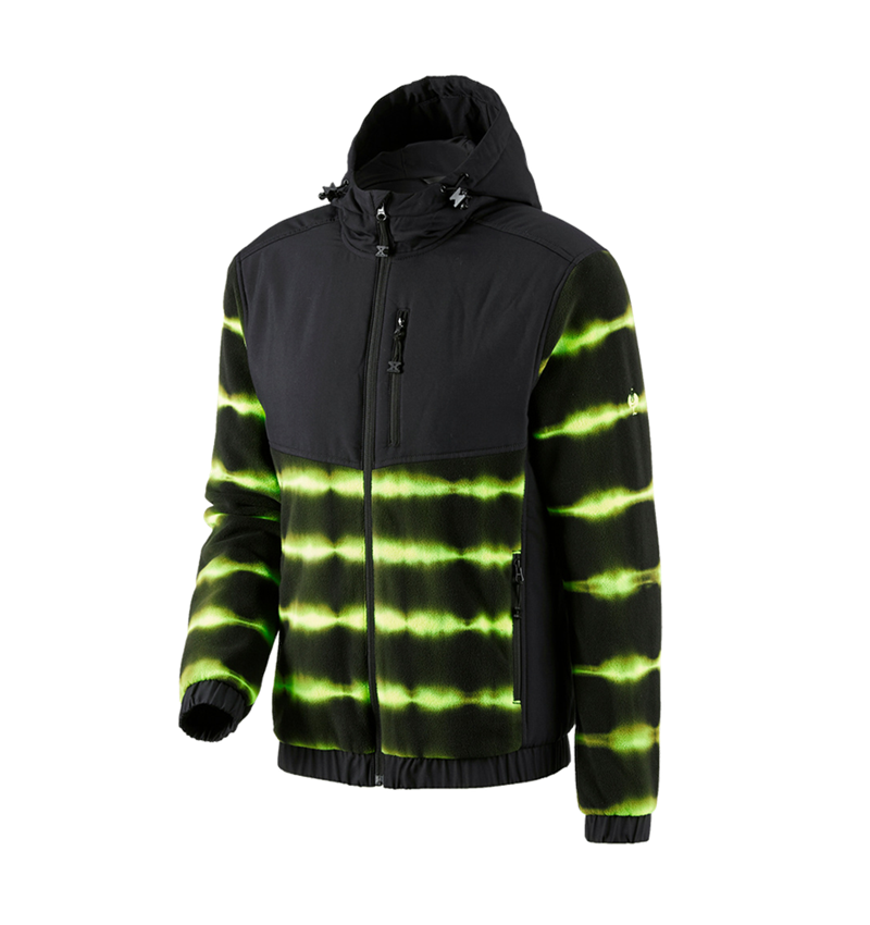 Jacken: Hybrid Kapuzenfleecejacke tie-dye e.s.motion ten + schwarz/warngelb 2