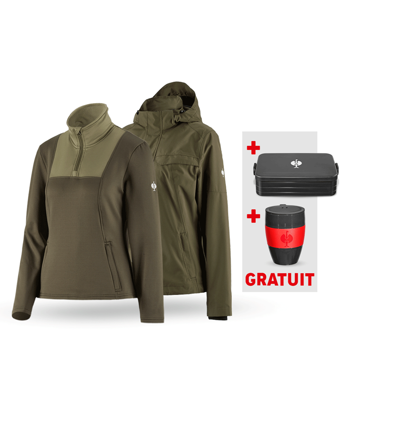 Ensemble de vêtements: KIT : Veste pluie+Pull cam.fonct. e.s.concrete, f. + vert boue