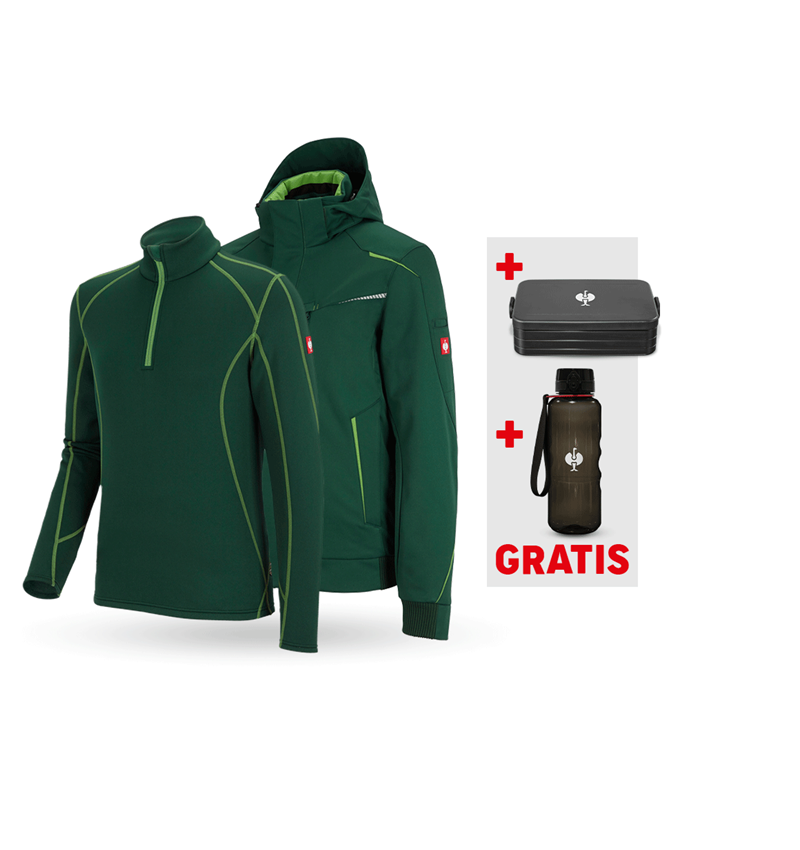 Bekleidung: SET:Winter Softshelljacke + Troyer e.s.motion 2020 + grün/seegrün