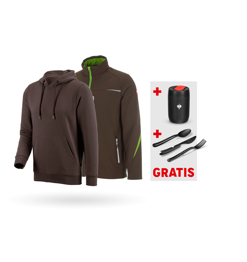 Bekleidungs-Sets: SET: Softshelljacke e.s.motion 2020 + Hoody + kastanie/seegrün