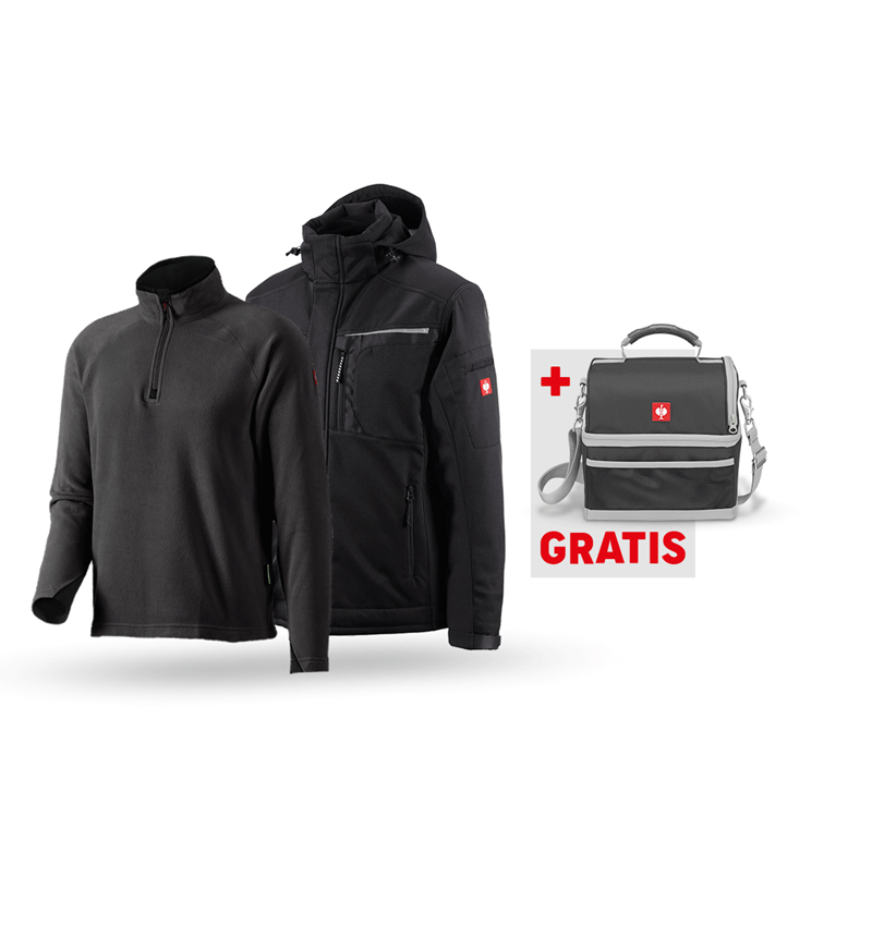 Größere Geschenke: SET: Softshelljacke e.s.motion+ Microfleece Troyer + schwarz