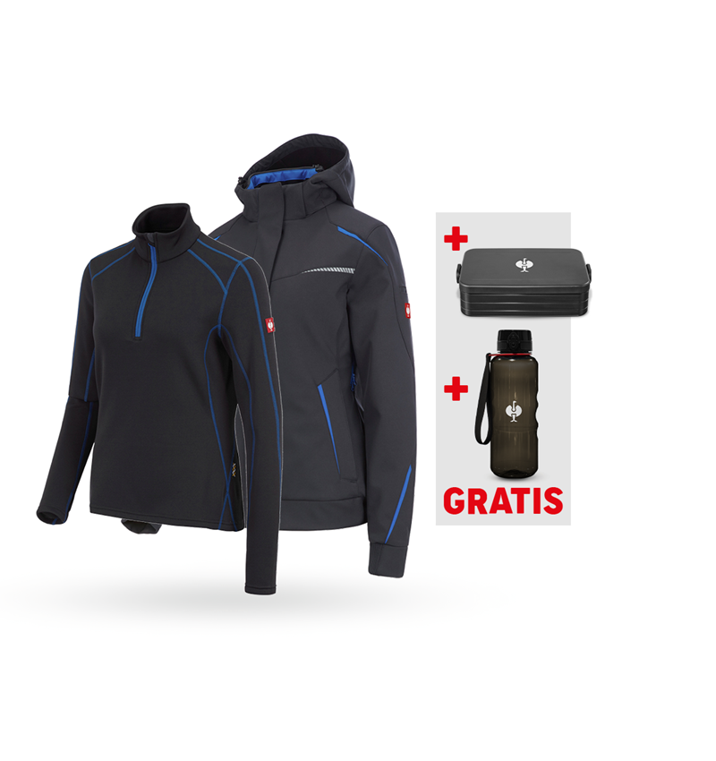 Größere Geschenke: SET: Winter Softshellj. e.s.motion 2020+Troyer,Da. + graphit/enzianblau