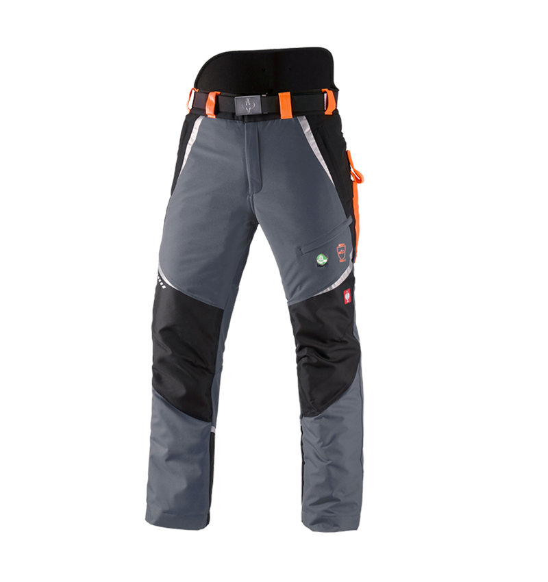 Pantalons de travail: e.s. Pantalon forestier élastique anticoupure, KWF + gris/orange fluo 2
