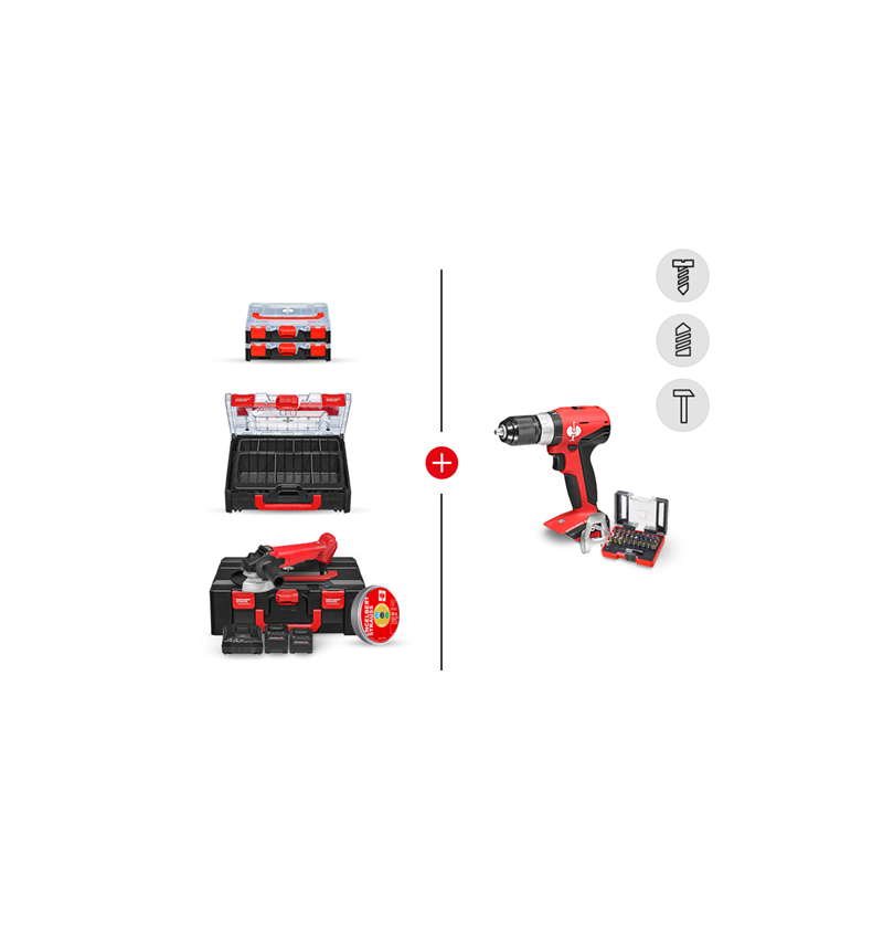 Outils électriques: Meuleuse s. fil 18,0V + perc.-visseuse choc KIT I