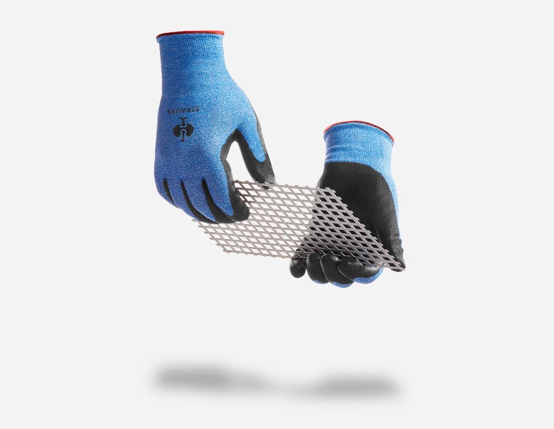 Beschichtet: PU-Schnittschutzhandschuhe Comfort-Skin cut B + schwarz/blau-melange