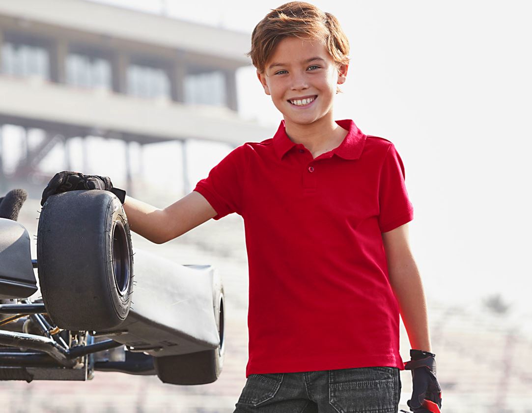 Hauts: e.s. Polo cotton stretch, enfants + rouge vif