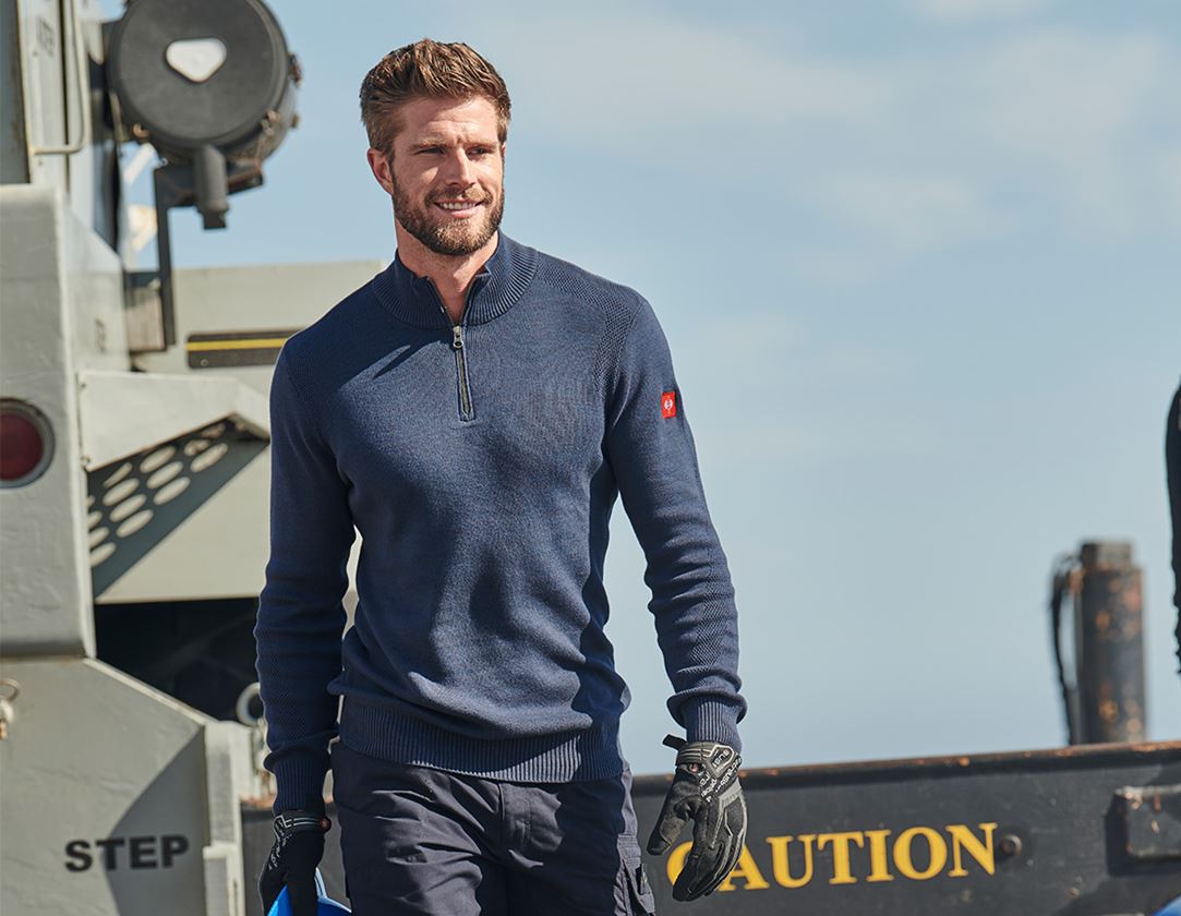 Hauts: e.s. Pull camionneur en tricot + bleu nuit mélange
