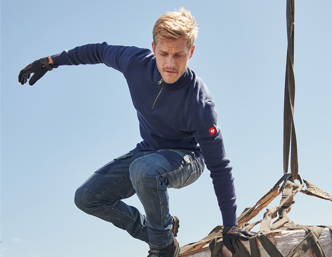 Hauts: e.s. Pull camionneur en tricot + bleu nuit mélange 1
