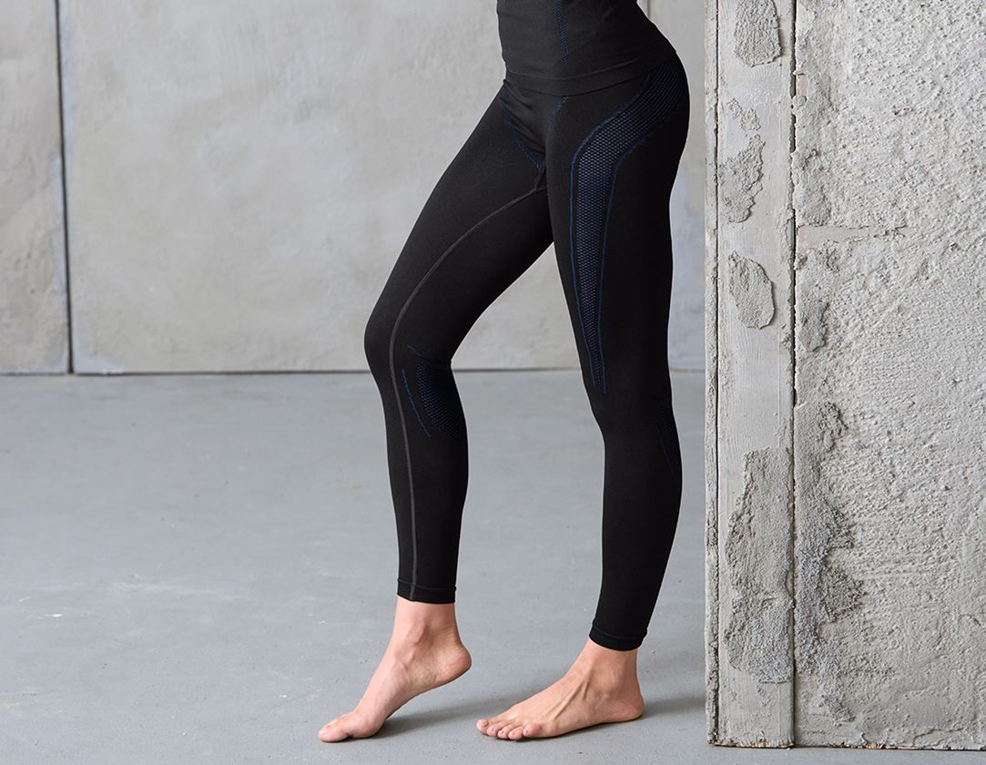 Vêtements thermiques: e.s. Pantalon long foncti. uniforme - warm ,femmes + noir/bleu gentiane