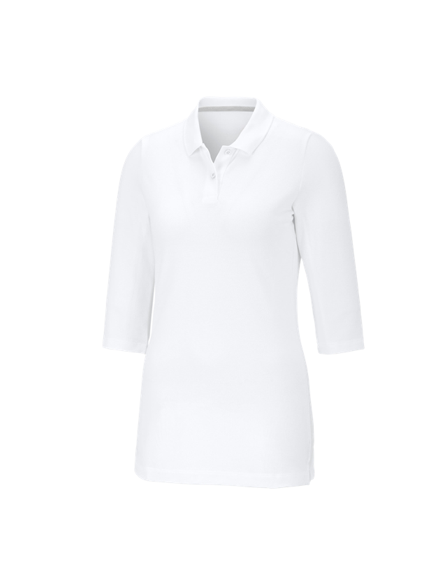 Hauts: e.s. Pique-Polo à manches 3/4 cotton stretch, femm + blanc 4