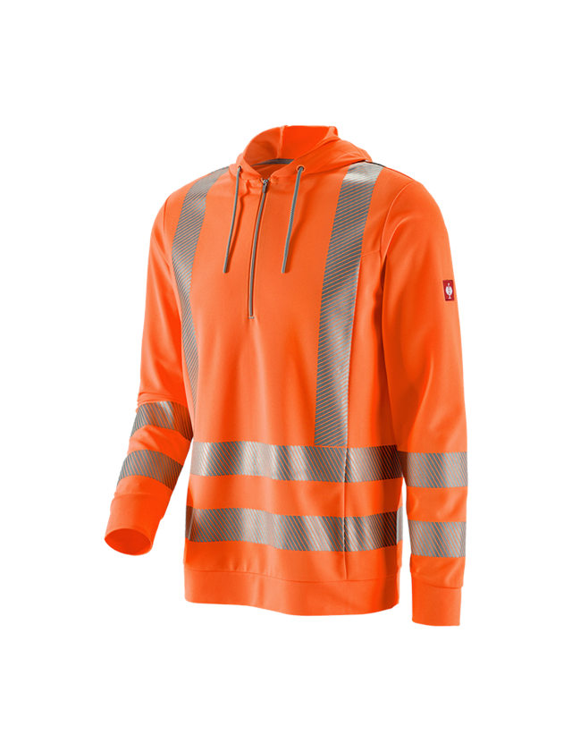 Shirts & Co.: e.s. Warnschutz Funktions Hoody-Longsleeve UV + warnorange