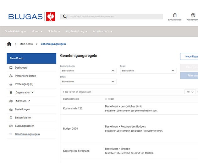 myShop Berechtigungen