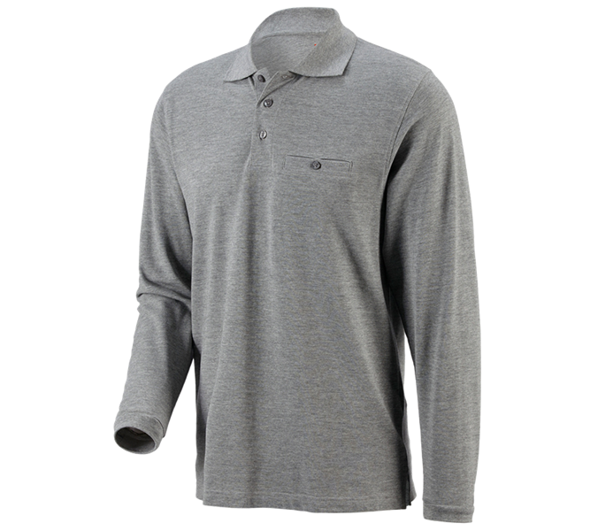 Hlavní náhled, Trička s dlouhým rukávem, e.s. Longsleeve-Polo tričko cotton Pocket, šedý melír