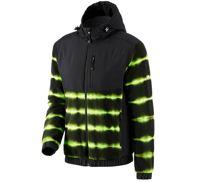 Hlavní náhled, Akce, Fleecová bunda s kapucí hyb tie-dye e.s.motion ten, černá/výstražná žlutá