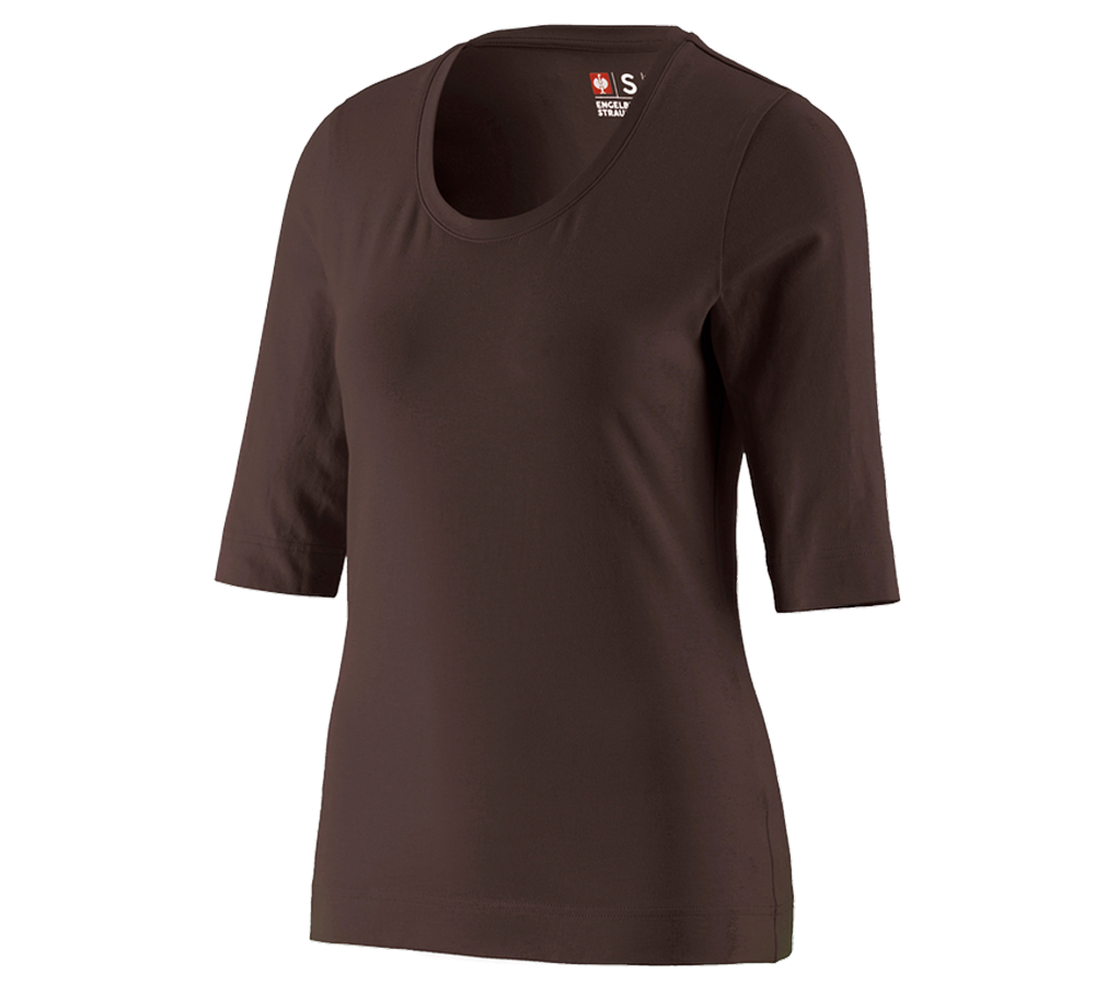 Trička | Svetry | Košile: e.s. Tričko s 3/4 rukávy cotton stretch, dámské + kaštan