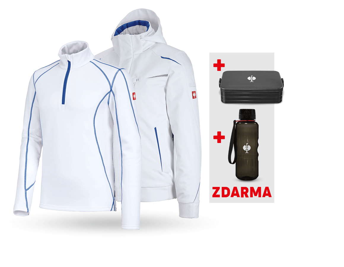Oděvy: SADA: Zimní softsh. bunda + troyer e.s.motion 2020 + bílá/enciánově modrá