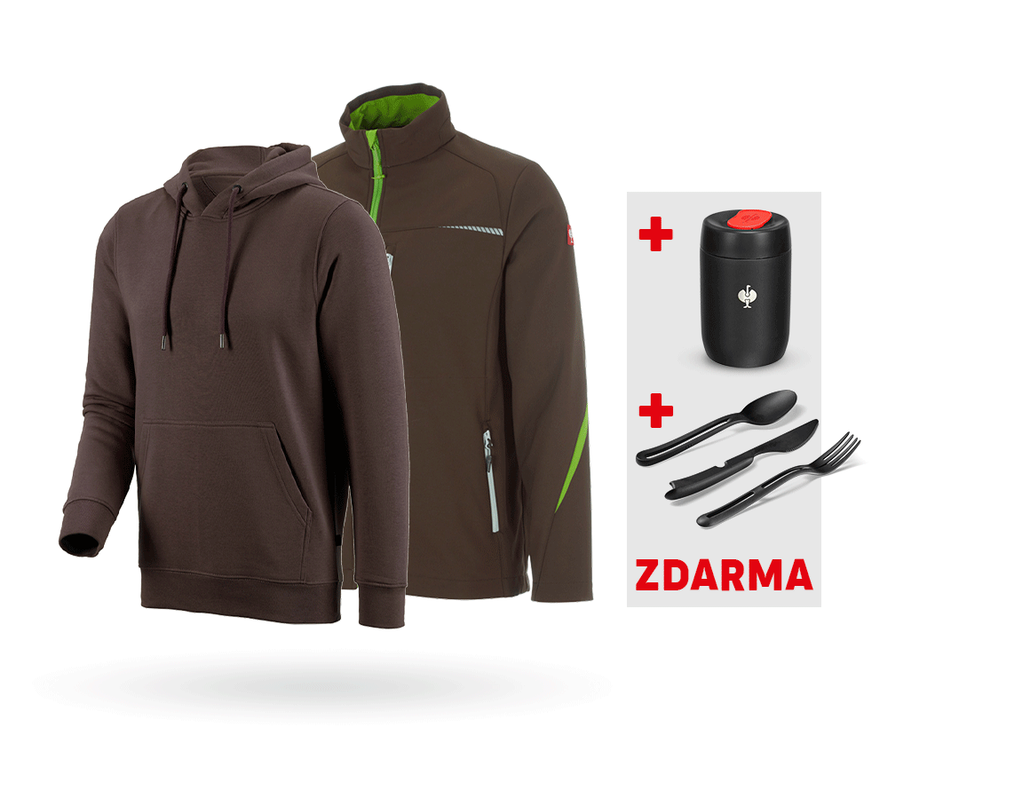 Pracovní bundy: SADA: Softshellová bunda e.s.motion 2020 + mikina + kaštan/mořská zelená