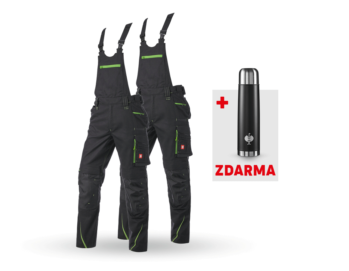Pracovní kalhoty: SADA: 2x Kalhoty s laclem e.s.motion 2020 + černá/mořská zelená