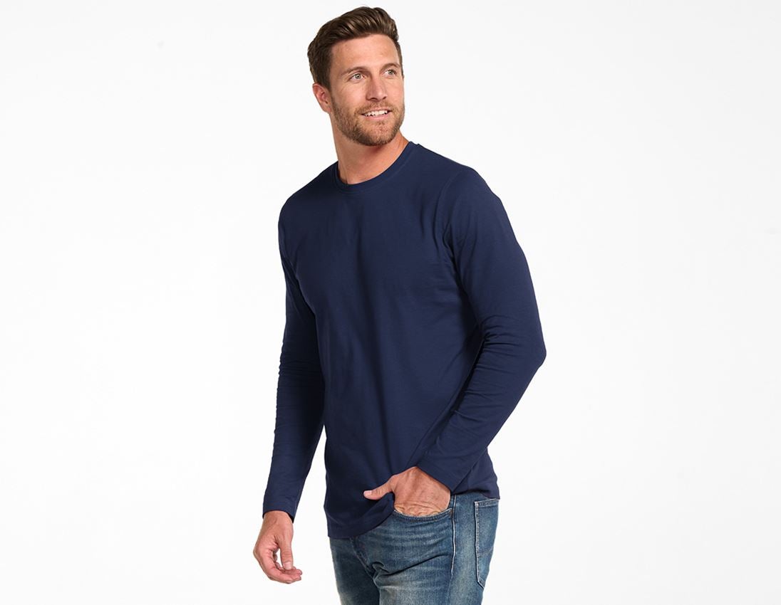 Trička, svetry & košile: e.s. triko s dlouhým rukávem cotton, long fit + tmavomodrá